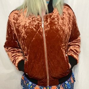 🧡🍁Velvet burnt orange bomber jacket🍁🧡